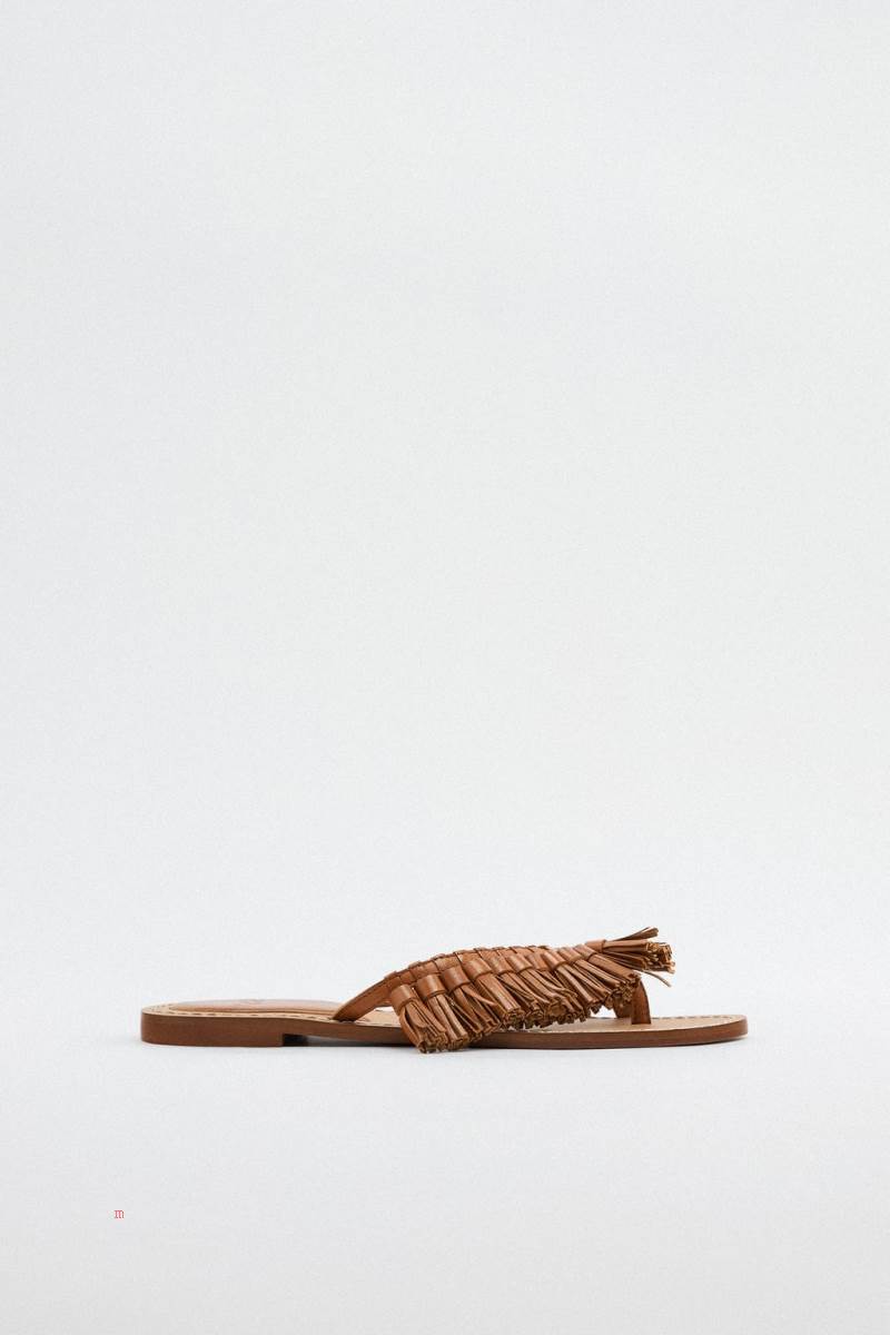 ZARA FLAT LEATHER WITH TASSELS Sandaler Dam Bruna | LTFKQ-6238