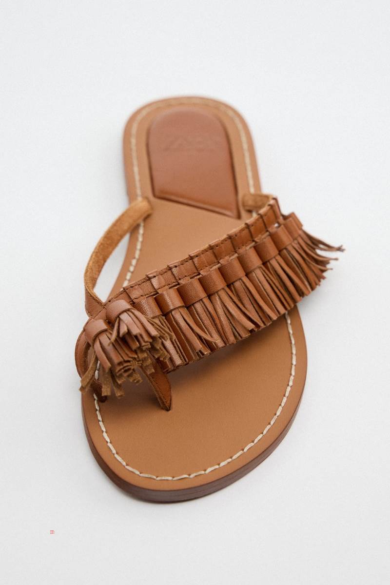 ZARA FLAT LEATHER WITH TASSELS Sandaler Dam Bruna | LTFKQ-6238
