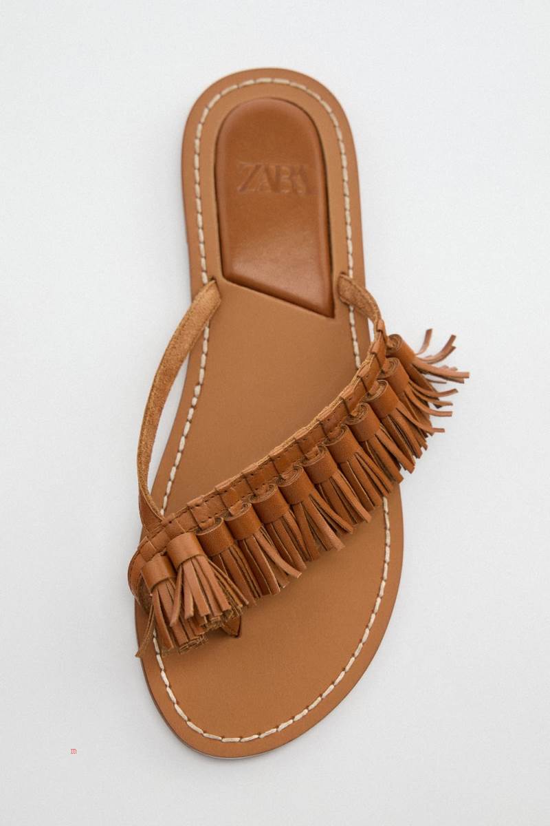 ZARA FLAT LEATHER WITH TASSELS Sandaler Dam Bruna | LTFKQ-6238