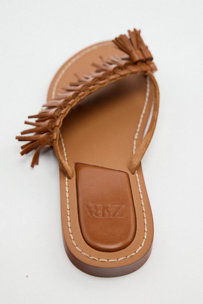 ZARA FLAT LEATHER WITH TASSELS Sandaler Dam Bruna | LTFKQ-6238