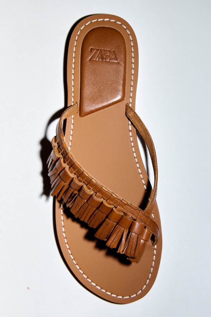 ZARA FLAT LEATHER WITH TASSELS Sandaler Dam Bruna | LTFKQ-6238