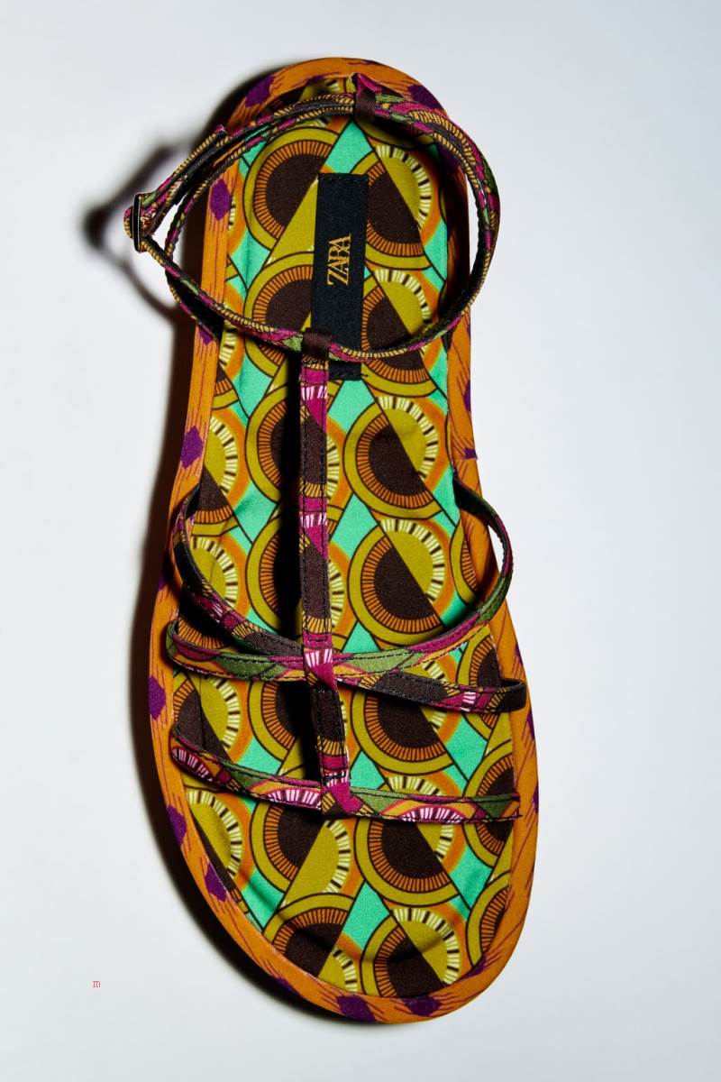 ZARA FLAT PRINTED Sandaler Dam Olika Färger Röda | CSTZU-8360