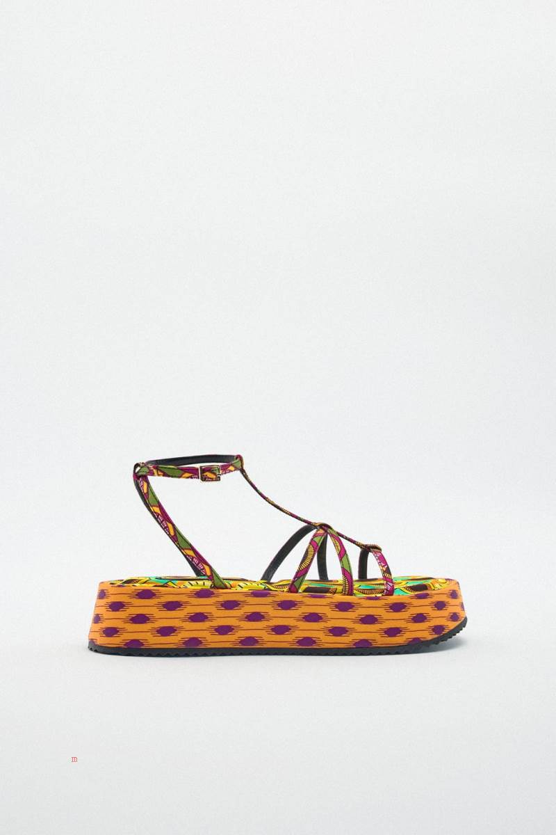 ZARA FLAT PRINTED Sandaler Dam Olika Färger Röda | CSTZU-8360