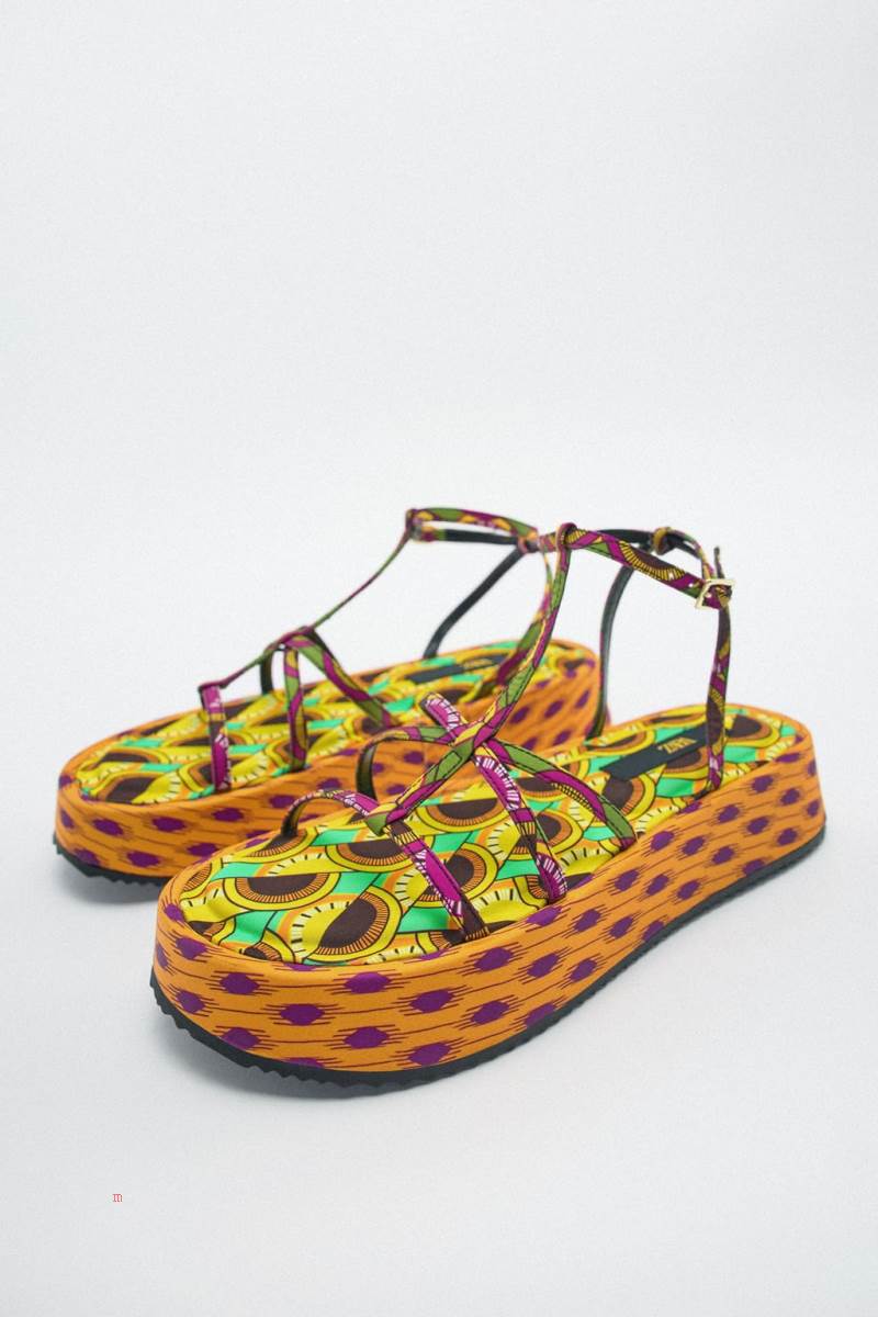 ZARA FLAT PRINTED Sandaler Dam Olika Färger Röda | CSTZU-8360