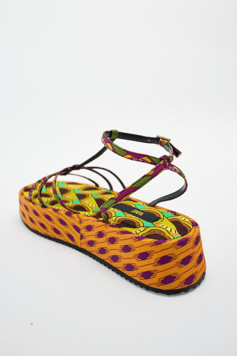 ZARA FLAT PRINTED Sandaler Dam Olika Färger Röda | CSTZU-8360