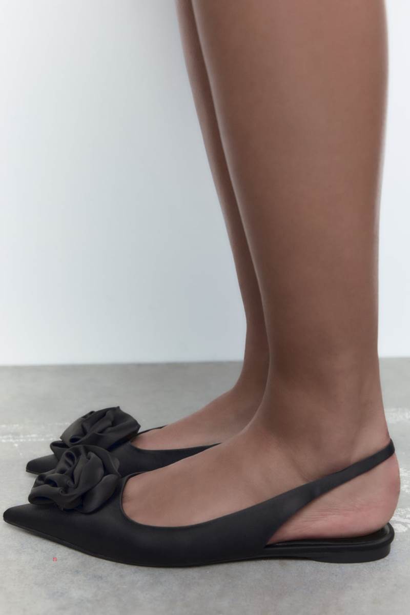 ZARA FLAT SLINGBACK WITH FLOWER Platta Skor Dam Svarta | VTAKR-6947