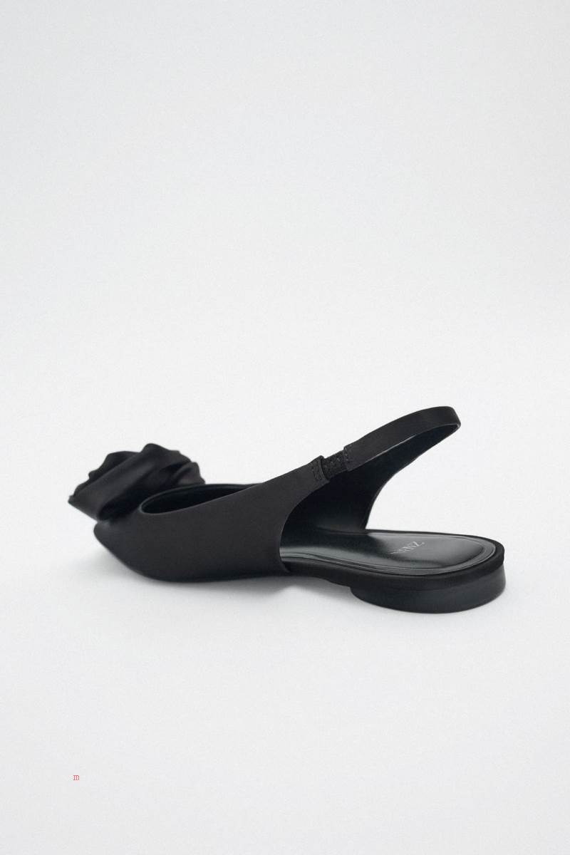 ZARA FLAT SLINGBACK WITH FLOWER Platta Skor Dam Svarta | VTAKR-6947