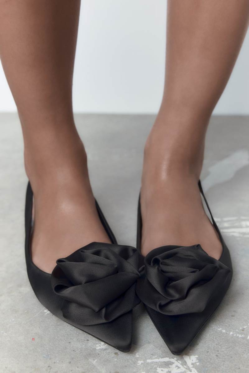 ZARA FLAT SLINGBACK WITH FLOWER Platta Skor Dam Svarta | VTAKR-6947