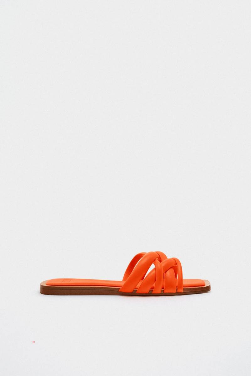 ZARA FLAT STRAPPY SLIDER Sandaler Dam Orange | YZJQG-6943