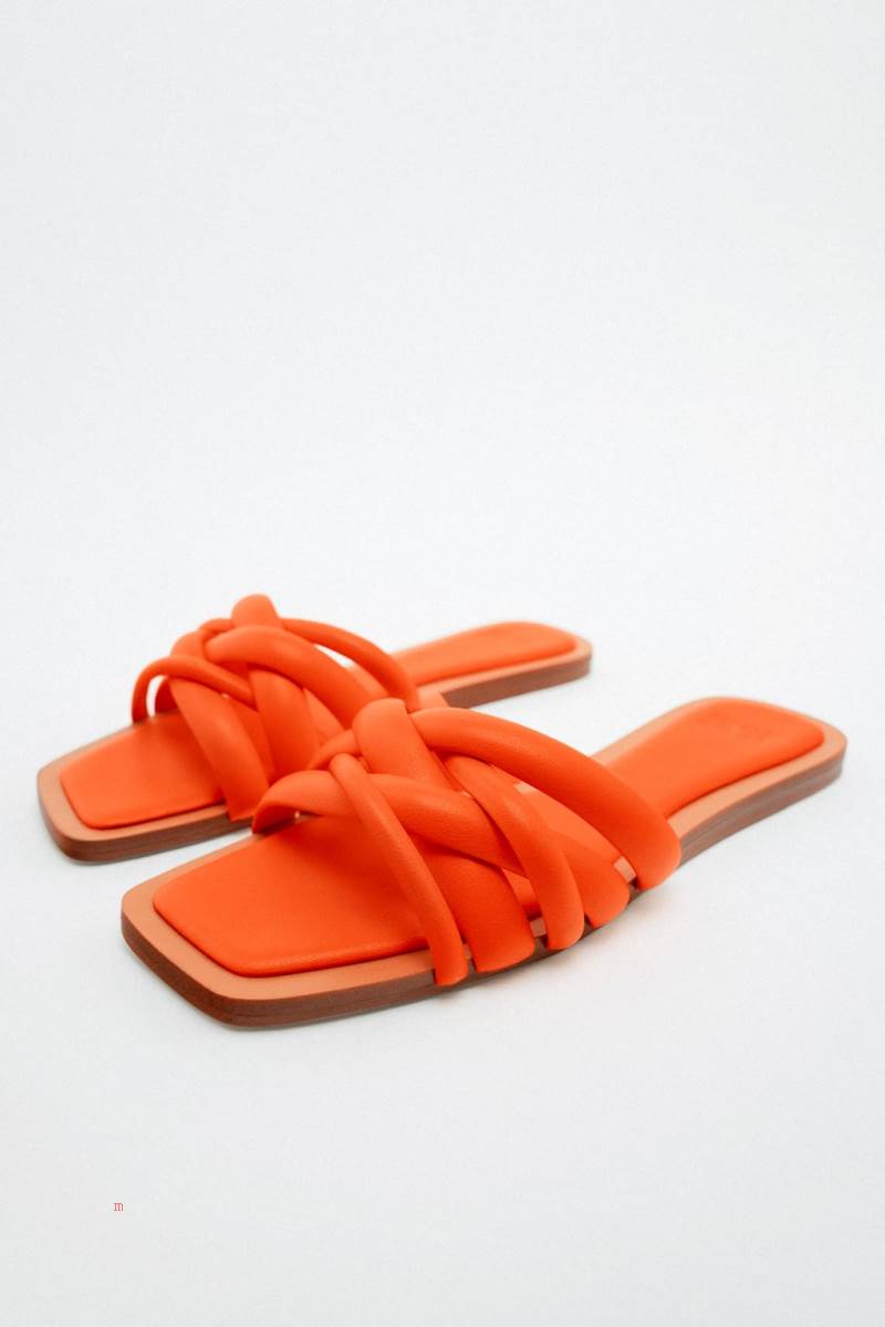 ZARA FLAT STRAPPY SLIDER Sandaler Dam Orange | YZJQG-6943