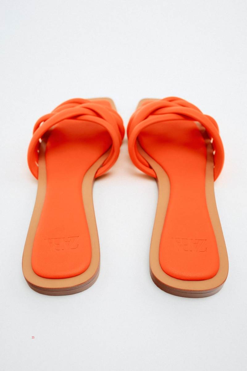 ZARA FLAT STRAPPY SLIDER Sandaler Dam Orange | YZJQG-6943