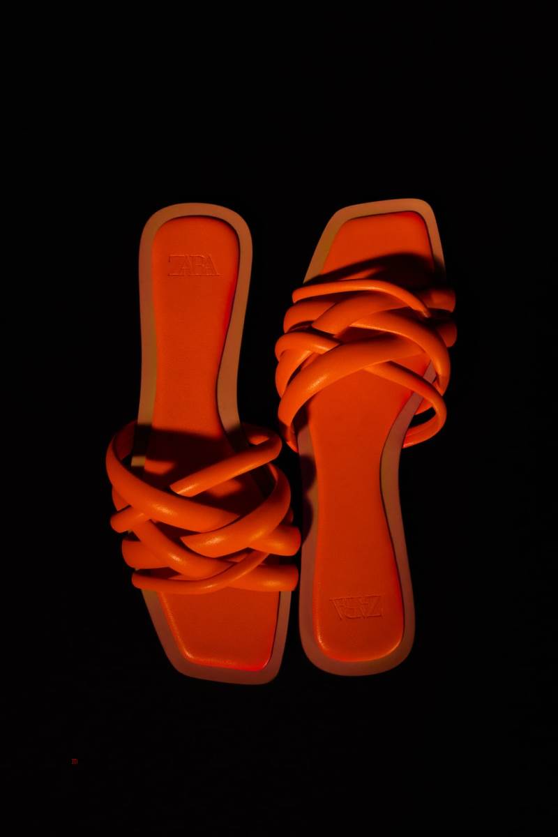 ZARA FLAT STRAPPY SLIDER Sandaler Dam Orange | YZJQG-6943