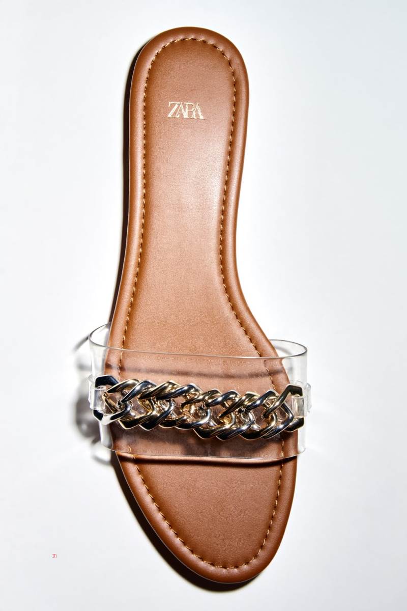ZARA FLAT VINYL SLIDER WITH CHAIN Sandaler Dam Beige | NKGIE-8049