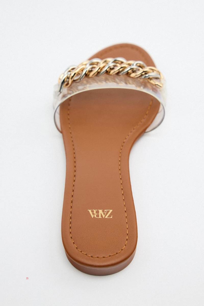 ZARA FLAT VINYL SLIDER WITH CHAIN Sandaler Dam Beige | NKGIE-8049