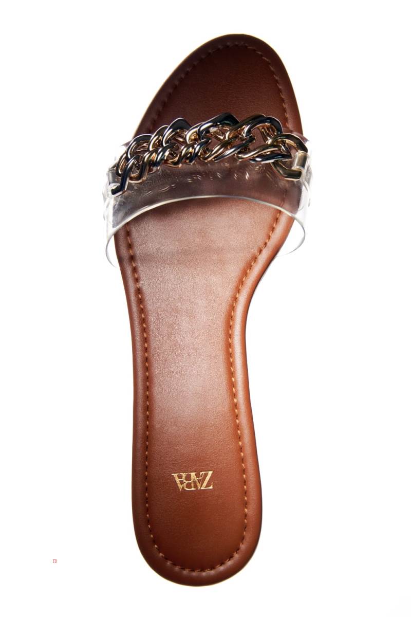 ZARA FLAT VINYL SLIDER WITH CHAIN Sandaler Dam Beige | NKGIE-8049