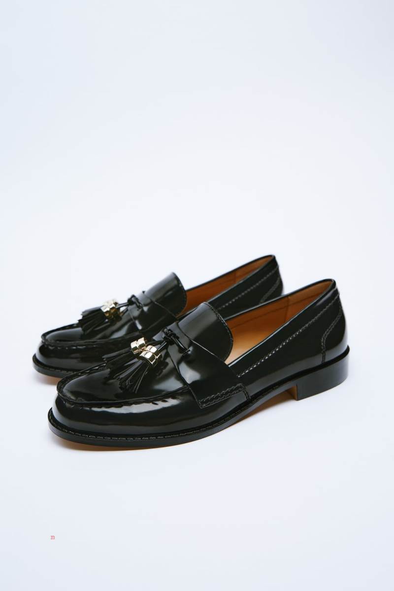 ZARA FLAT WITH TASSELS Loafers Dam Svarta | QJCDS-0162
