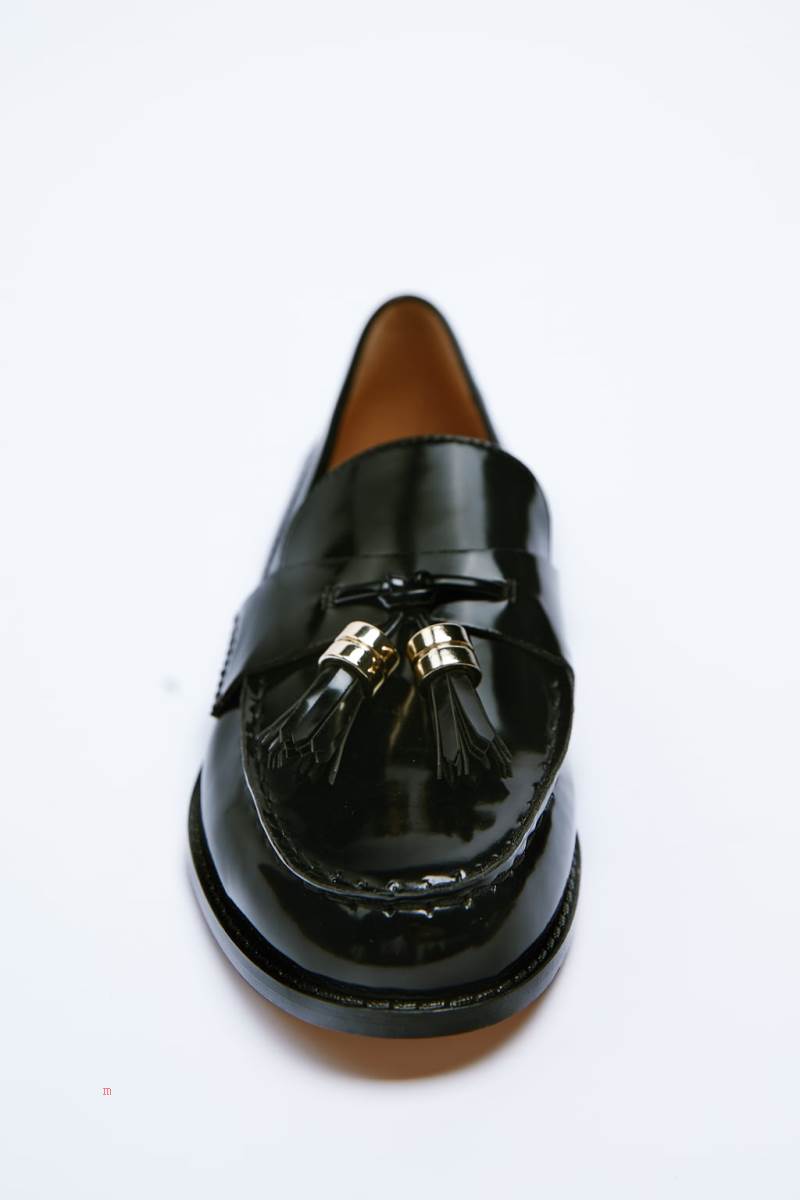 ZARA FLAT WITH TASSELS Loafers Dam Svarta | QJCDS-0162