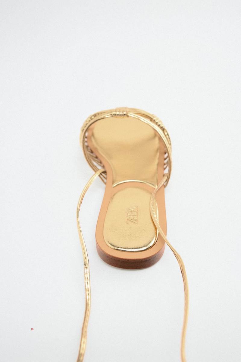 ZARA FLAT WITH TIE STRAPS Sandaler Dam Guld | XATID-9834