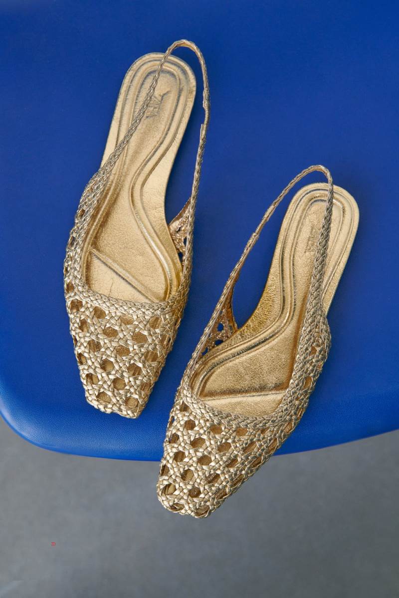 ZARA FLAT WOVEN SLINGBACKS Platta Skor Dam Guld | YRQAG-7549