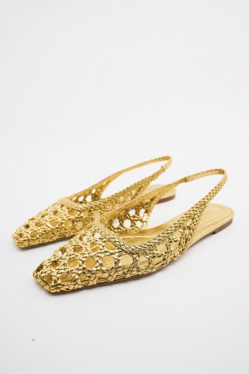 ZARA FLAT WOVEN SLINGBACKS Platta Skor Dam Guld | YRQAG-7549