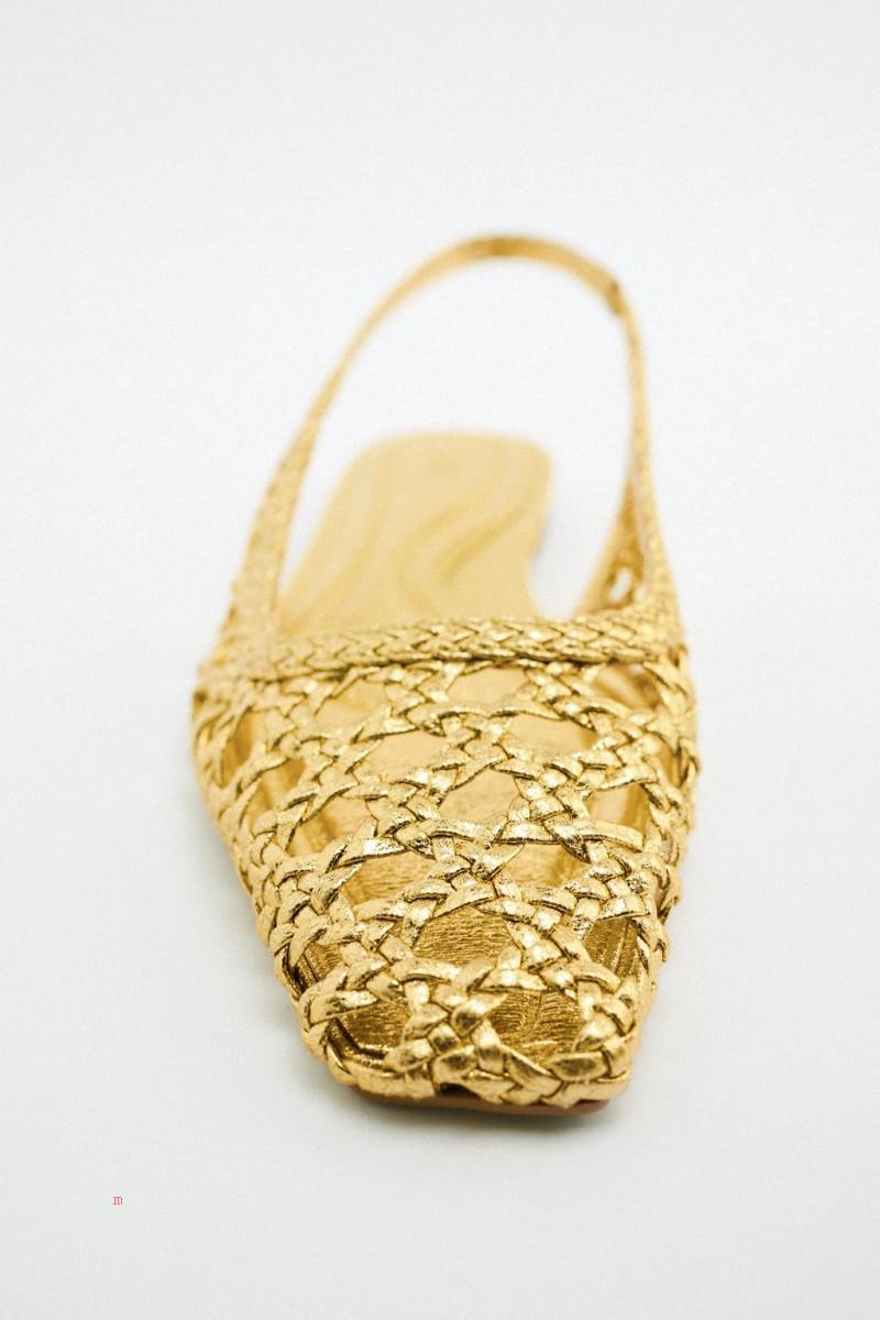 ZARA FLAT WOVEN SLINGBACKS Platta Skor Dam Guld | YRQAG-7549