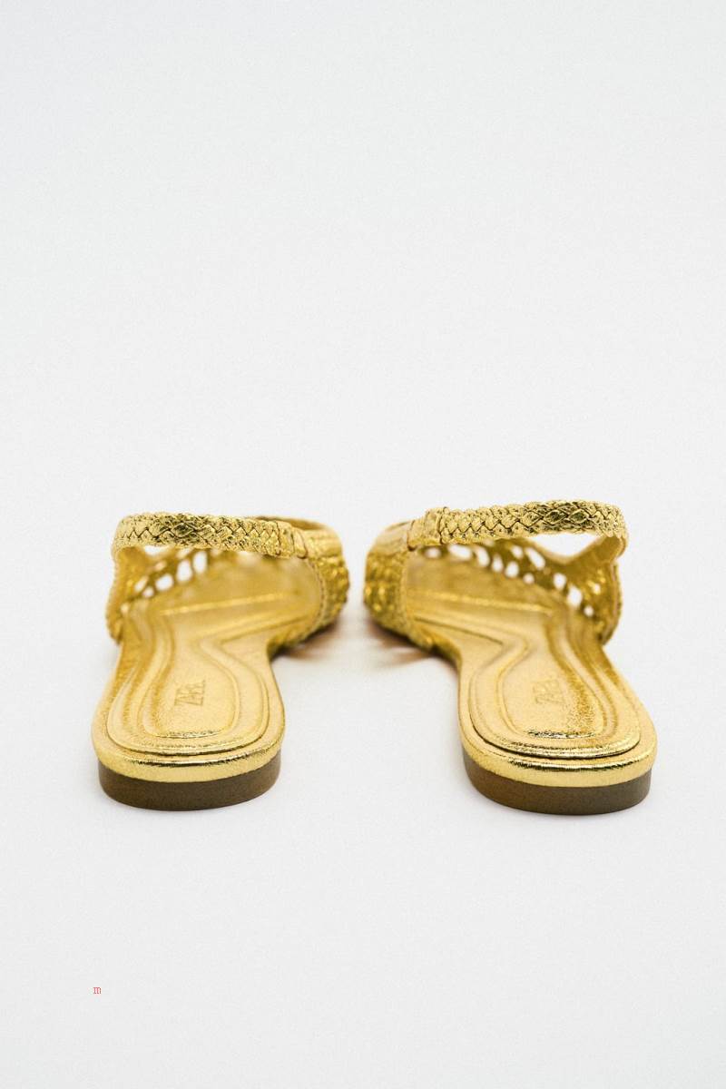 ZARA FLAT WOVEN SLINGBACKS Platta Skor Dam Guld | YRQAG-7549
