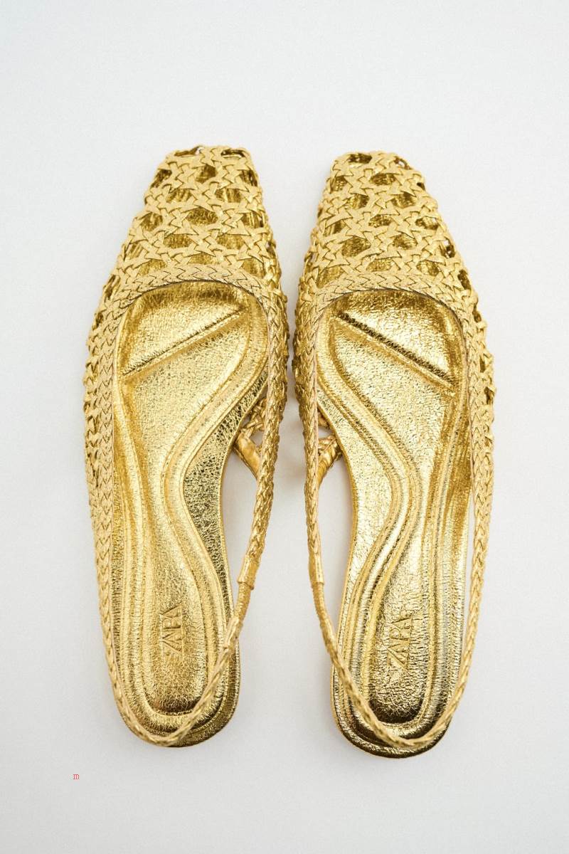 ZARA FLAT WOVEN SLINGBACKS Platta Skor Dam Guld | YRQAG-7549