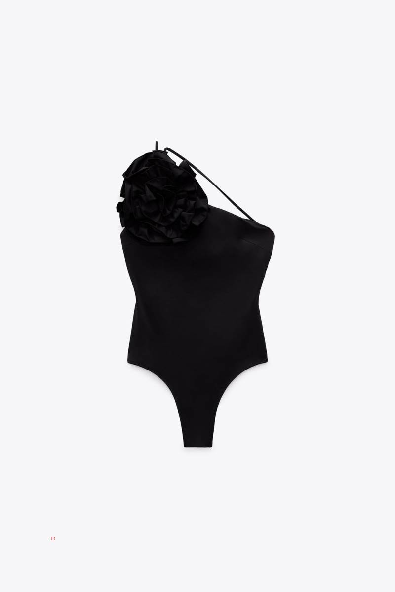 ZARA FLORAL ASYMMETRIC Baddräkter Dam Svarta | IKJYN-1427