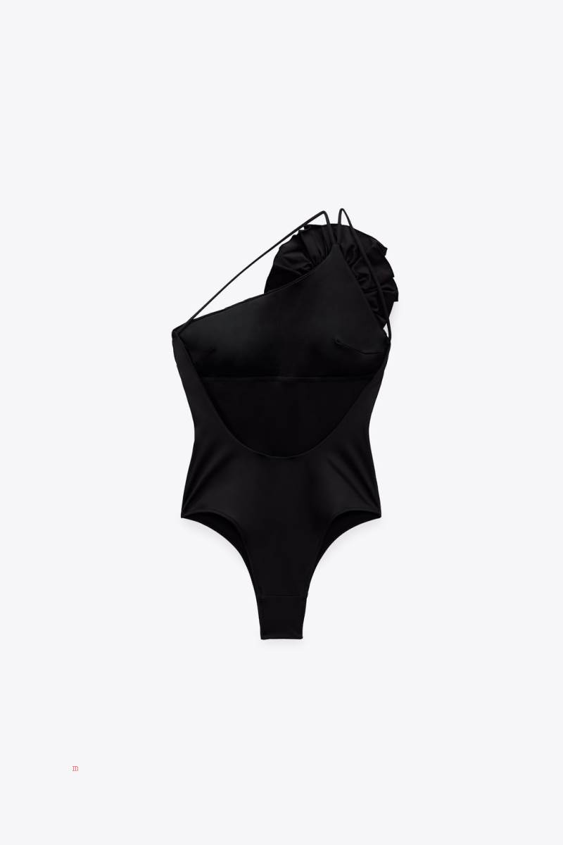 ZARA FLORAL ASYMMETRIC Baddräkter Dam Svarta | IKJYN-1427