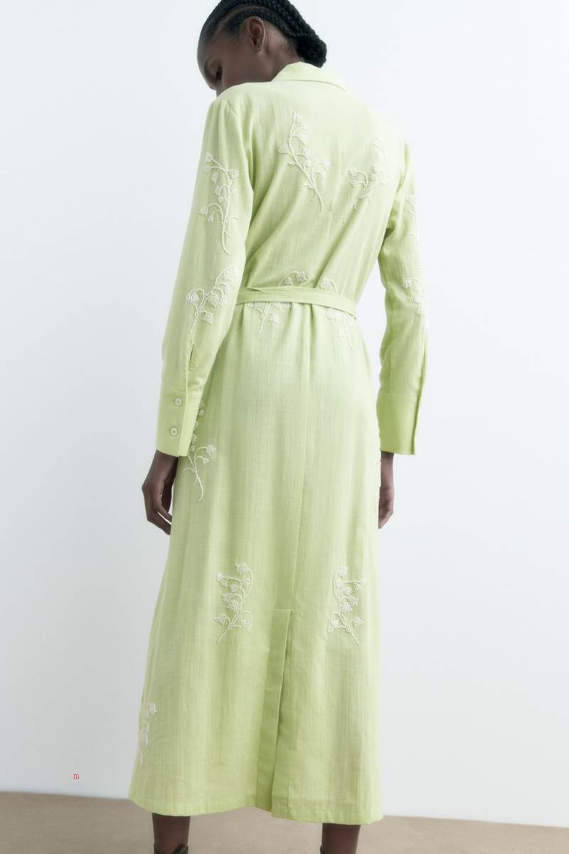 ZARA FLORAL EMBROIDERED Klänning Dam Gröna | WLIVM-8472
