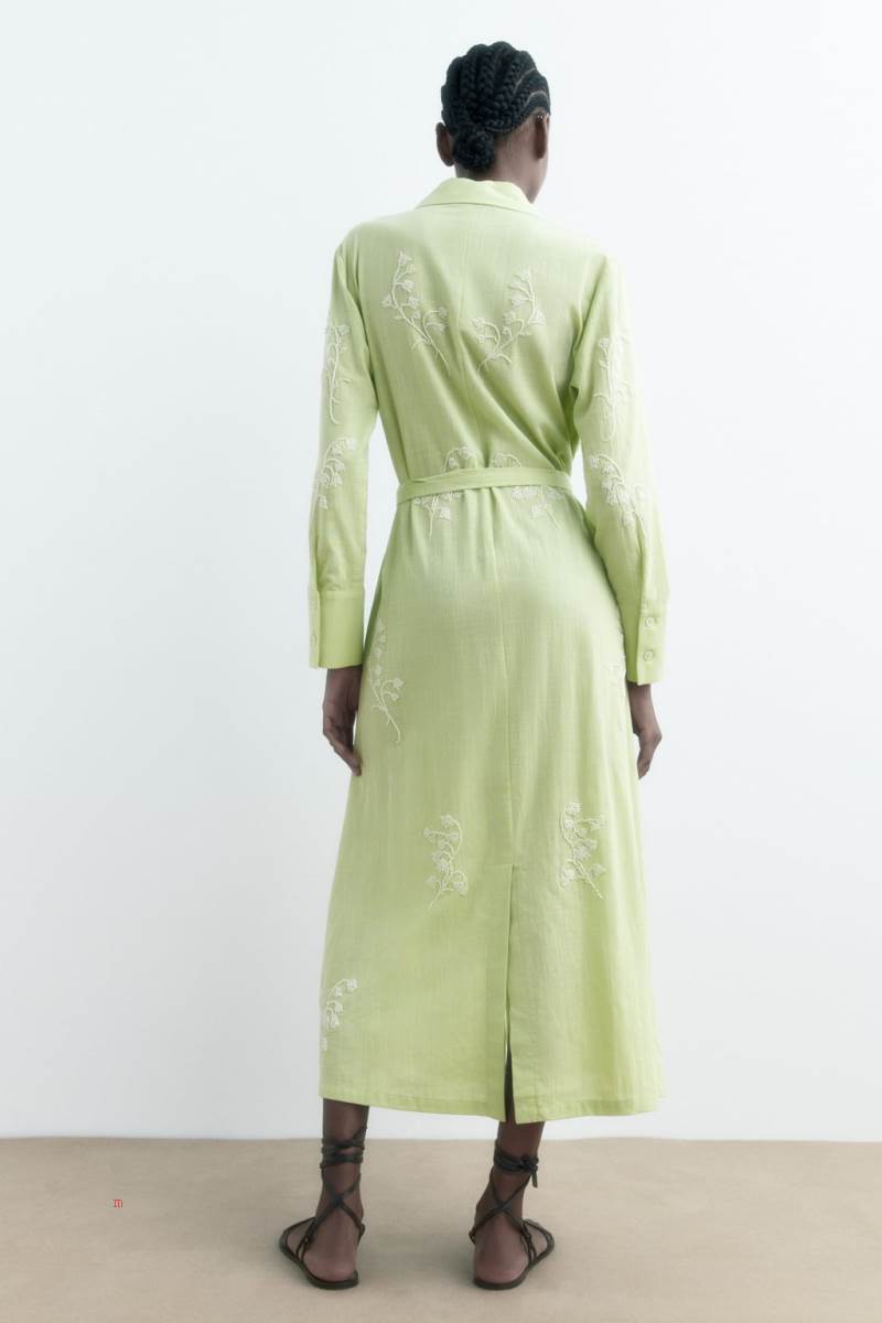 ZARA FLORAL EMBROIDERED Klänning Dam Gröna | WLIVM-8472