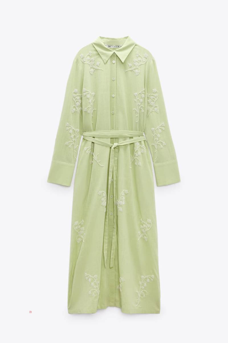 ZARA FLORAL EMBROIDERED Klänning Dam Gröna | WLIVM-8472