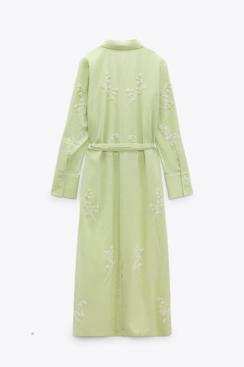 ZARA FLORAL EMBROIDERED Klänning Dam Gröna | WLIVM-8472