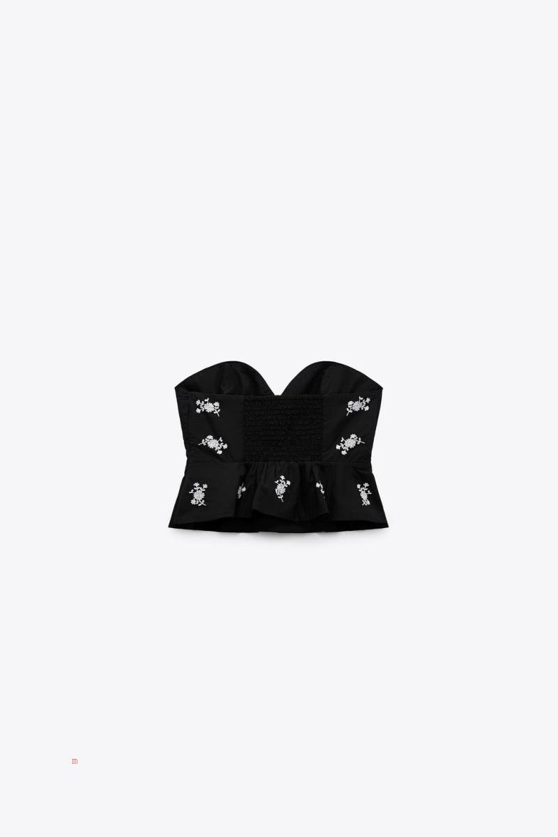 ZARA FLORAL EMBROIDERED POPLIN TOP Korsett Dam Svarta | NZTYS-3542