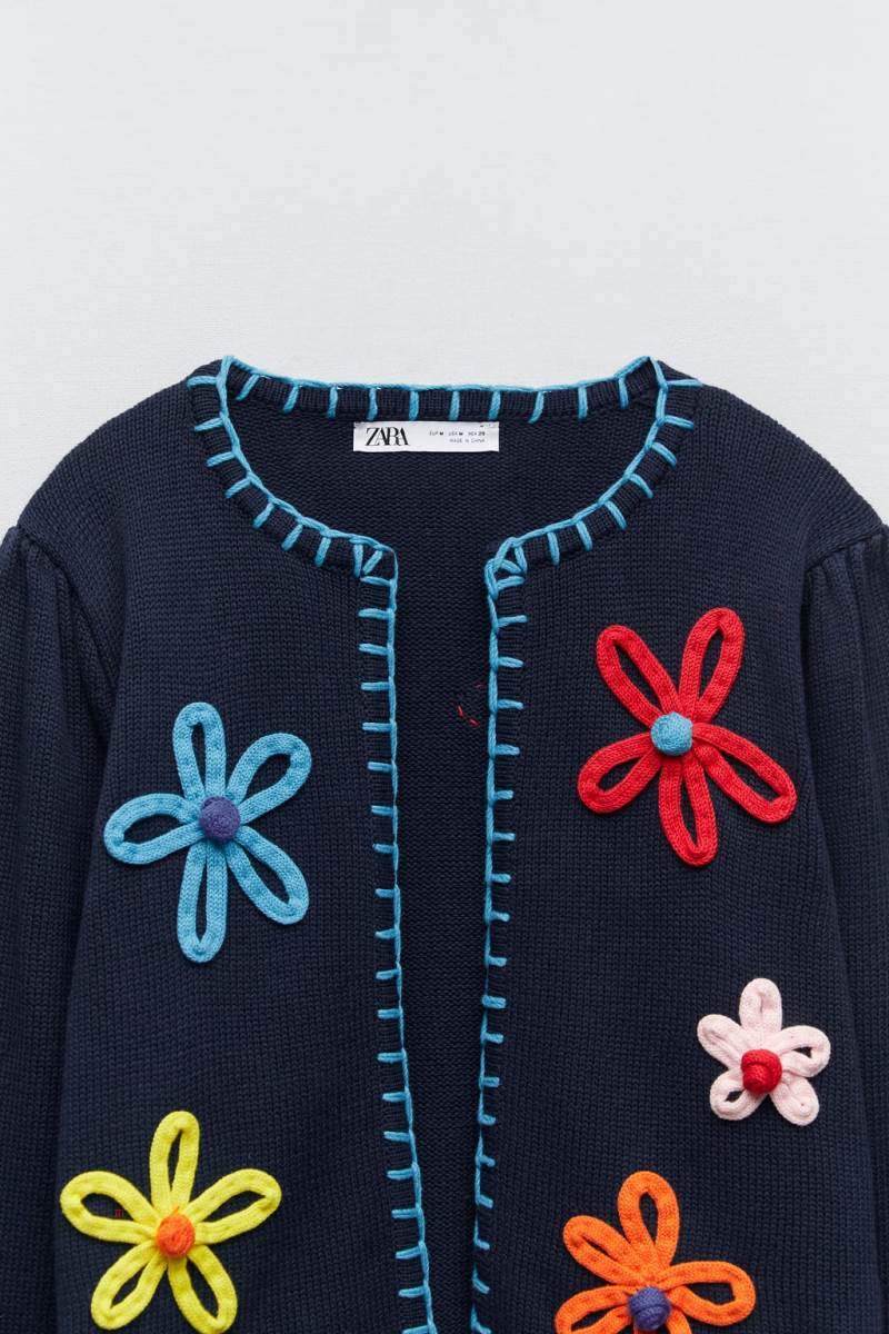 ZARA FLORAL EMBROIDERY Cardigan Dam Marinblå Blå | KHEBC-5741