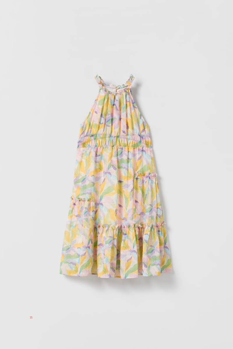 ZARA FLORAL HALTER NECK Klänning Tjej Rosa | IRVFH-4126