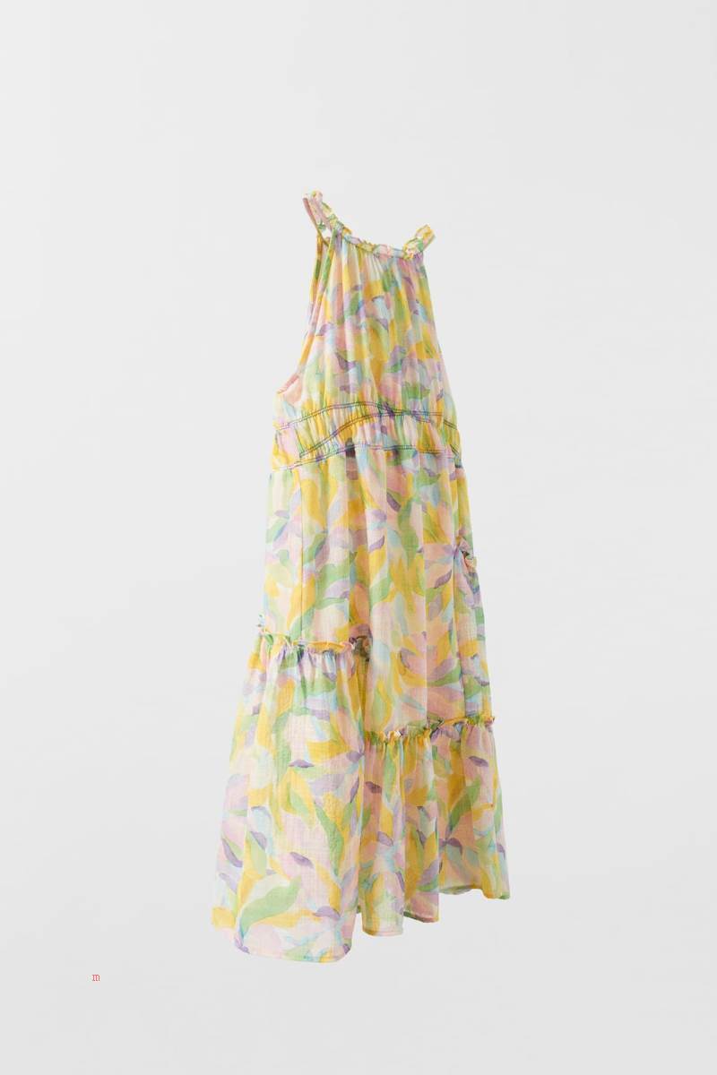 ZARA FLORAL HALTER NECK Klänning Tjej Rosa | IRVFH-4126