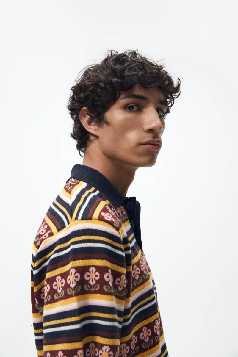 ZARA FLORAL JACQUARD KNIT Piketröja Herr Marinblå Blå | CROVF-4072