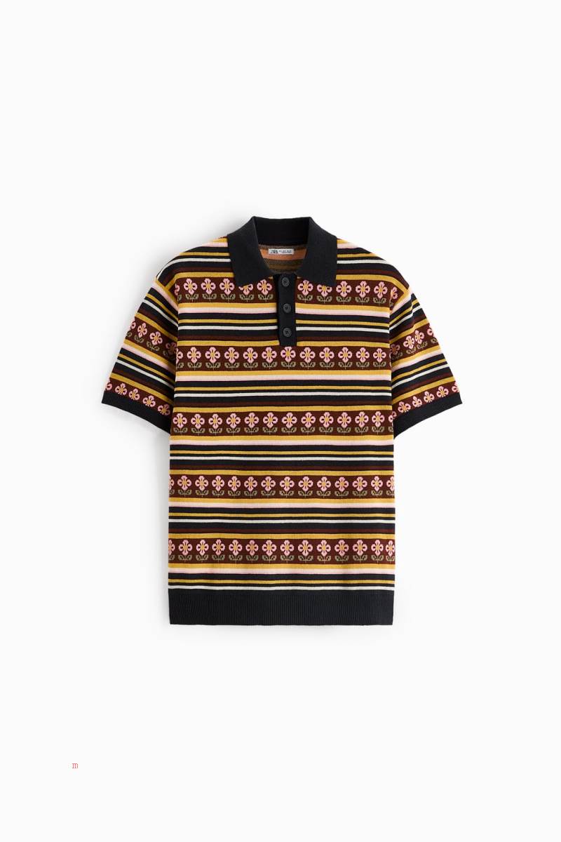 ZARA FLORAL JACQUARD KNIT Piketröja Herr Marinblå Blå | CROVF-4072