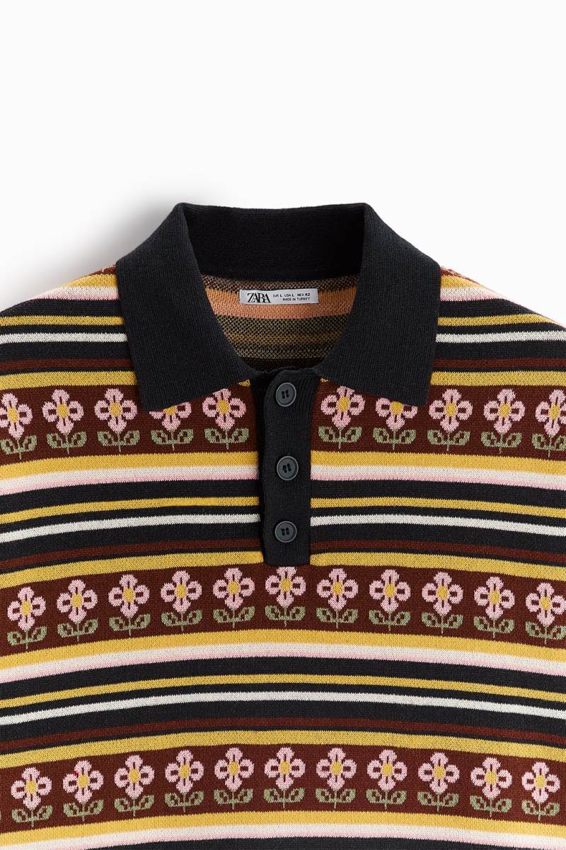 ZARA FLORAL JACQUARD KNIT Piketröja Herr Marinblå Blå | CROVF-4072