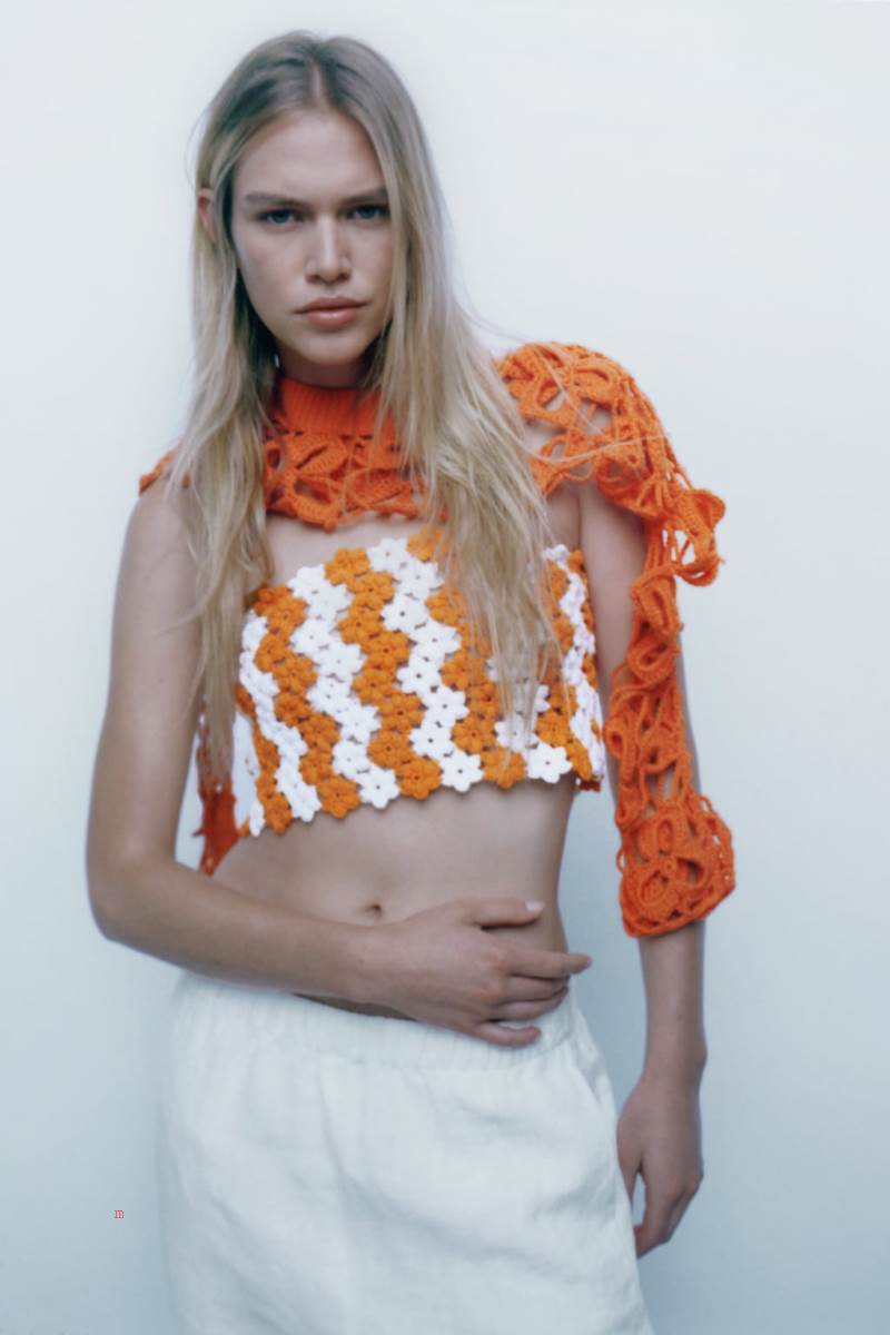 ZARA FLORAL KNIT TOP Crop Top Dam Orange | WRTBK-4963