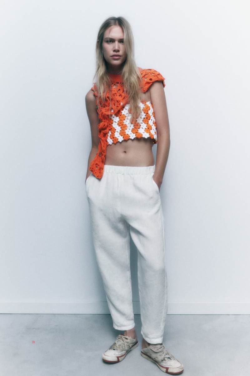 ZARA FLORAL KNIT TOP Crop Top Dam Orange | WRTBK-4963