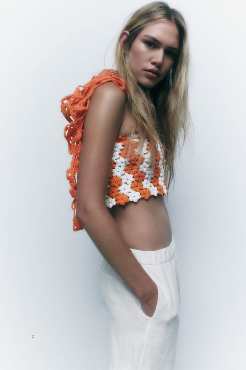 ZARA FLORAL KNIT TOP Crop Top Dam Orange | WRTBK-4963