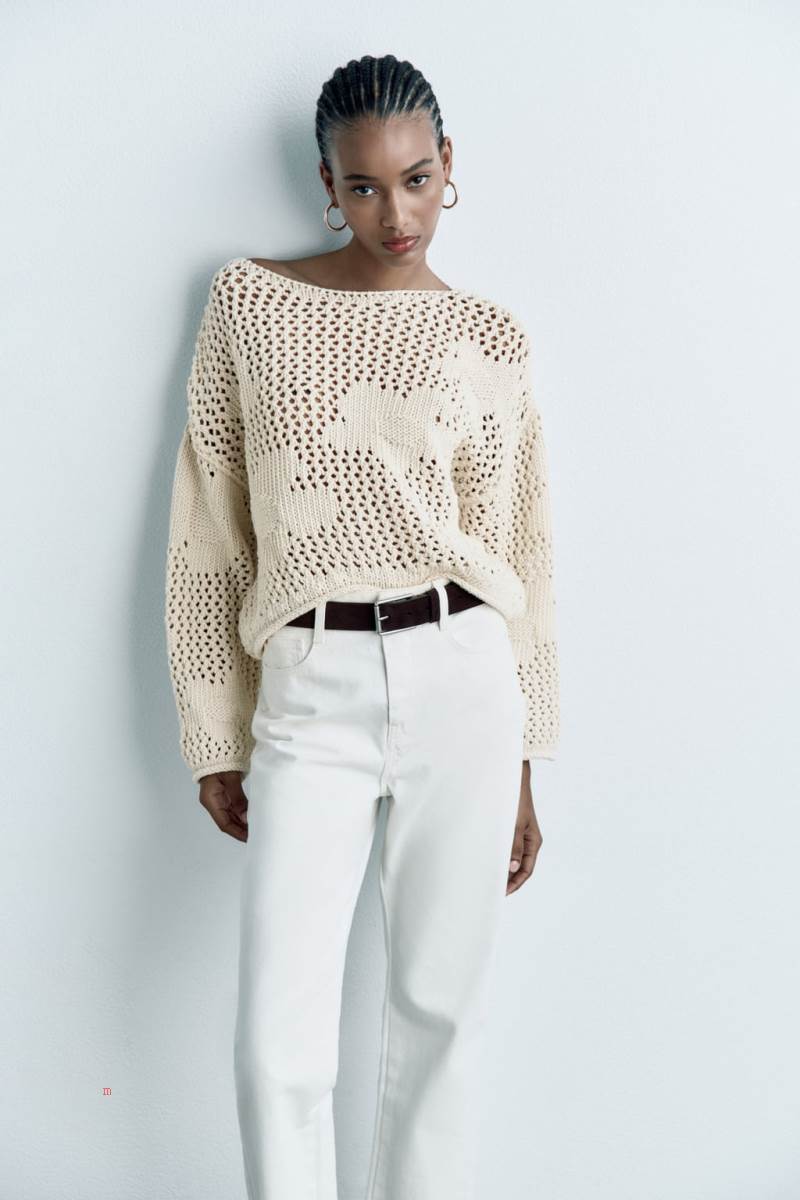 ZARA FLORAL KNIT Tröjor Dam Grå Vita | HNJMZ-6295