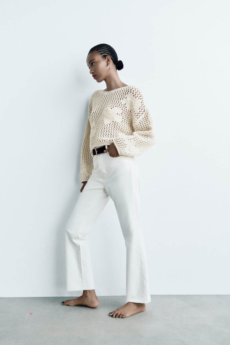 ZARA FLORAL KNIT Tröjor Dam Grå Vita | HNJMZ-6295