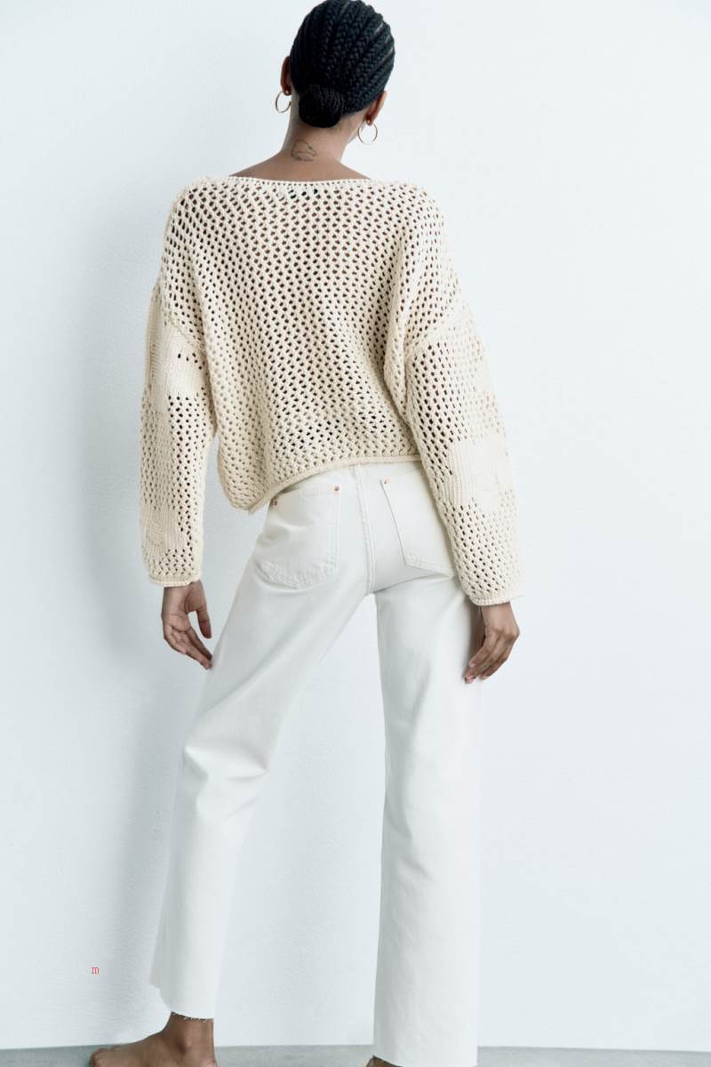 ZARA FLORAL KNIT Tröjor Dam Grå Vita | HNJMZ-6295