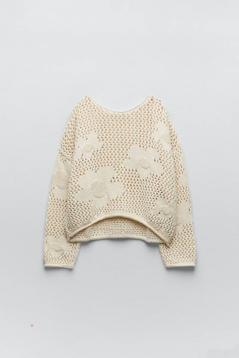 ZARA FLORAL KNIT Tröjor Dam Grå Vita | HNJMZ-6295