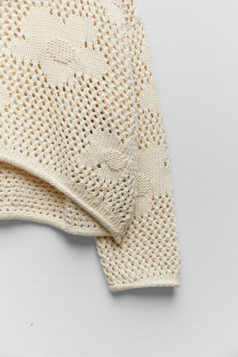 ZARA FLORAL KNIT Tröjor Dam Grå Vita | HNJMZ-6295