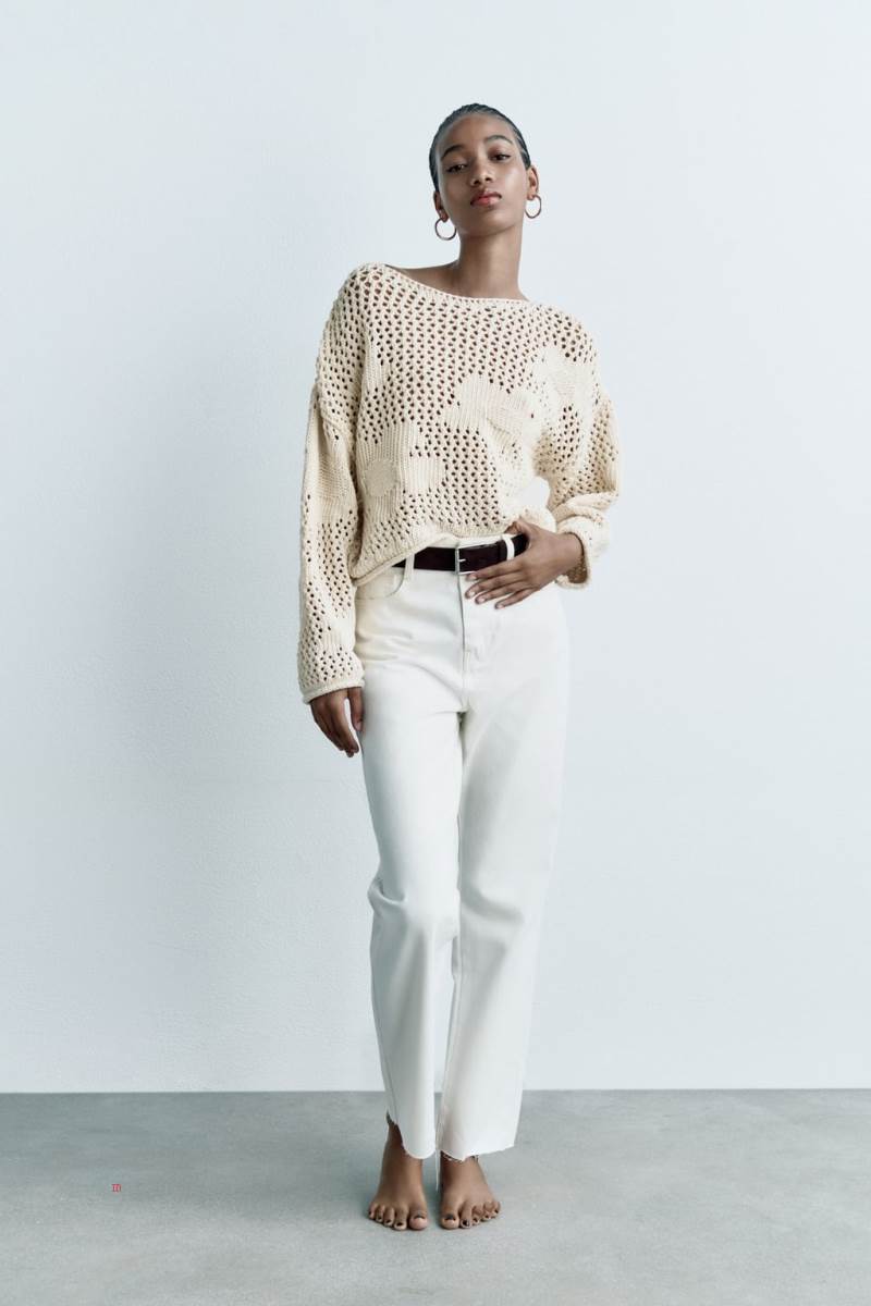 ZARA FLORAL KNIT Tröjor Dam Grå Vita | HNJMZ-6295