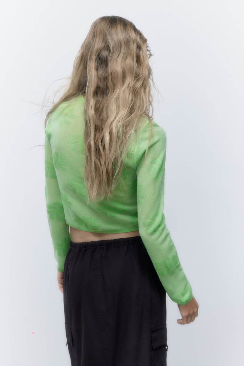 ZARA FLORAL KNIT Tröjor Dam Gröna | NPDVW-1863